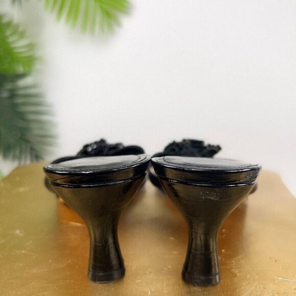 Vintage Y2K Black Fairy Grunge Flower Open Toe Slip On Kitten 2000s Heels / 6.5 - Picture 5 of 6